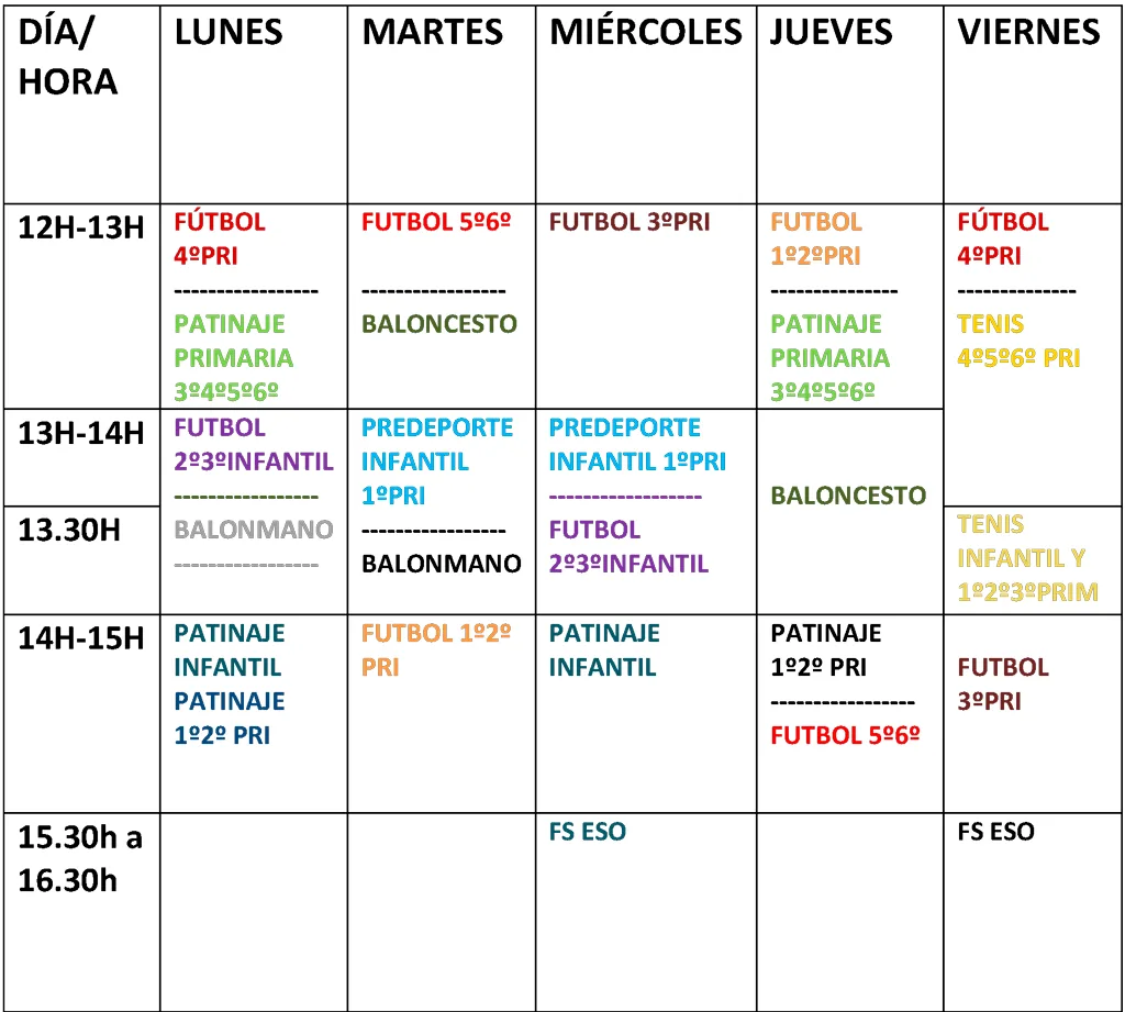 Horario Deporte 2026 / 2027